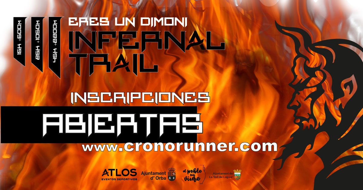 ¡¡DIMONIS, EL BARRANC DE L'INFERN OS ESPERA!! Ya tenéis abiertas las inscripciones de Infernal TRAIL, que en esta edición se celebrará el sábado 18 de abril en Orba (Alicante) #trail #infernal #BarrancDelInfern #Orba #atlos #alicante #dimoni ow.ly/NuVR30q3MA6