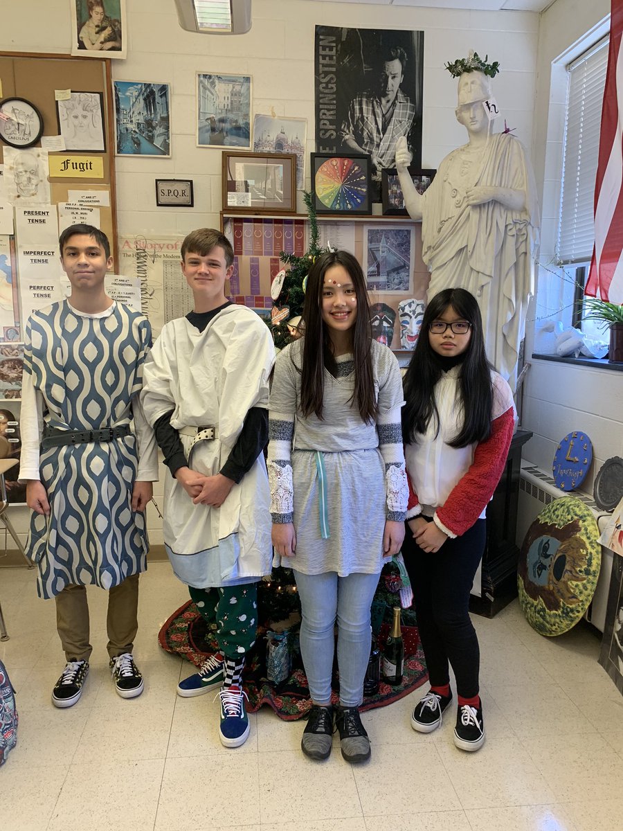 BCHSmagistra's tweet photo. Io Saturnalia! #BCHSLatin students are celebrating day 2 of this ancient midwinter festival in honor of the god Saturn the way the Romans did. #Saturnalia #LatinRocks @BCHSprincipal @MrBroderickBCHS https://t.co/AAUXvKKWoe