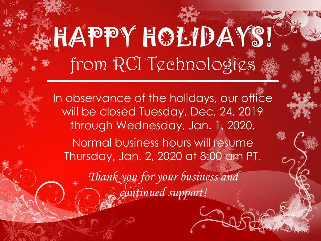 RCITechnologies's tweet photo. Happy holidays from the RCI Technologies team! We want to thank you for your business in 2019 and your continued support in the new year and beyond. https://t.co/UHx8Osm0rU