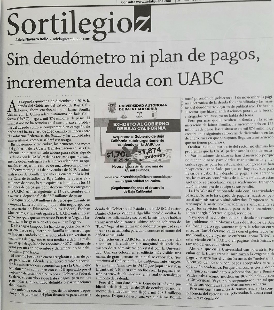 LoMejordeBC's tweet image. Compartimos la columna Sortilegioz de @ZETATijuana escrita por la destacada periodista @adelanavarro egresada de nuestra Universidad. Se publicó hoy.