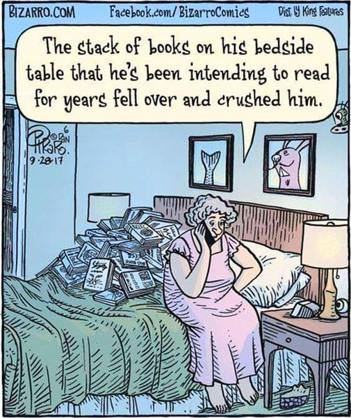 GoldenRuleEdit's tweet photo. Well, they aren't by my bedside, but I have a pile of unread books that would certainly bury me. Anyone else? #writerhumor #WritingCommunity https://t.co/TDQ56Uvvp7
