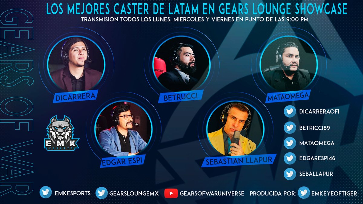 EMKGearsLounge's tweet photo. Estamos orgullosos en compartirles que a partir ahora contamos en nuestras filas con el señor @seballapur, el cual se integra a este mundo de los Esports como comentarista y futuro Caster, la mítica voz de Marcus Fénix te guiara a la victoria, solo aquí en Gears Lounge ShowCase🇲🇽 https://t.co/f6EjN59WZc