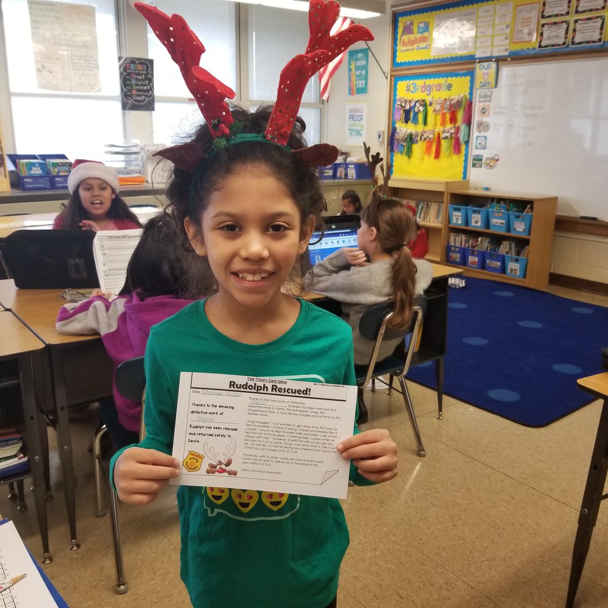 MissVitale's tweet photo. The 3rd graders helped rescue Rudolph in our Once Upon a Crime mystery reading activity!! 🎅🦌🎄 #3rdgrade #d84ontrack @D84Pietrini https://t.co/PCffEMaRNH