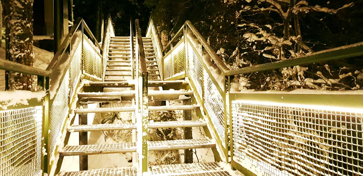 Nyt kelpaa kulkea Puijon portaissa pimeälläkin👌🏻. #kuopio #puijopeak #puijonportaat #kuopiotahko <a href="/Kuopionkaupunki/">Kuopion kaupunki</a>