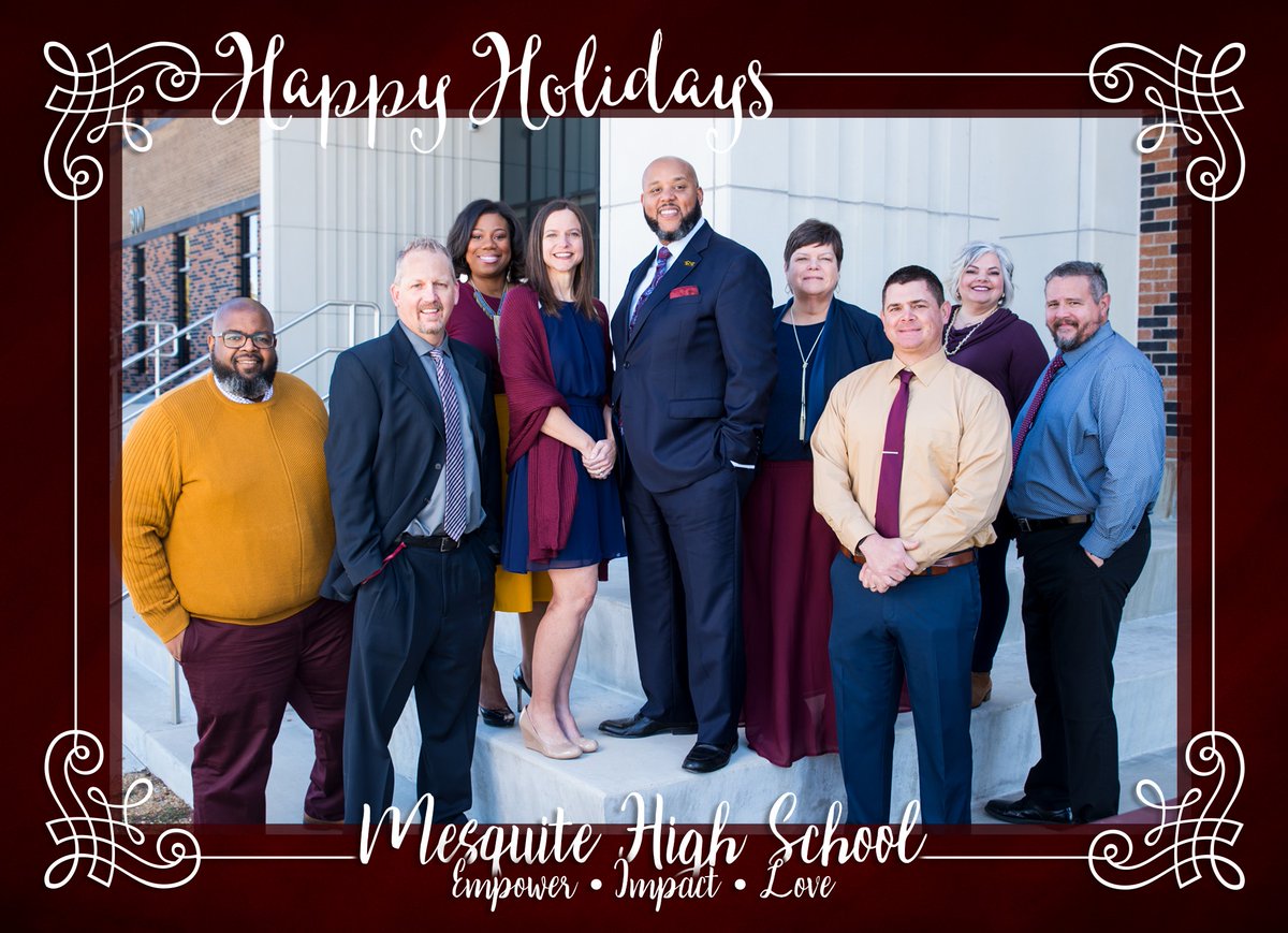 MesquiteHS's tweet photo. Skeeter Nation,
Whether you choose to enjoy the comforts of home or travel to visit with family &amp; friends this holiday, the MHS Administrative Team wishes you love, peace, and abounding favor. Happy Holidays! #SkeeterNation #weempower #weimpact #welove https://t.co/ArGh3B2y06