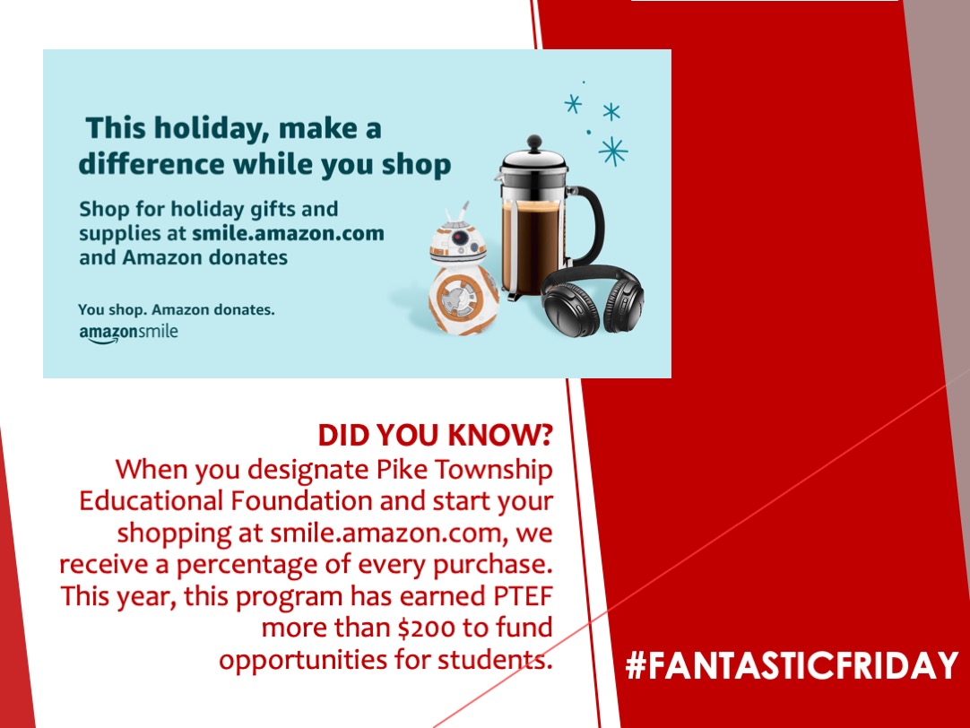 PikeEF's tweet photo. Did you know that when you shop for the holidays at https://t.co/QIBhtgrMZl, AmazonSmile donates to PTEF? #FantasticFriday #PikeProud https://t.co/nloqOfwrZ4