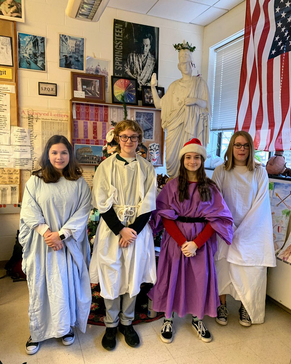 BCHSmagistra's tweet photo. Io Saturnalia! #BCHSLatin students are celebrating day 2 of this ancient midwinter festival in honor of the god Saturn the way the Romans did. #Saturnalia #LatinRocks @BCHSprincipal @MrBroderickBCHS https://t.co/sruXnsP2gr