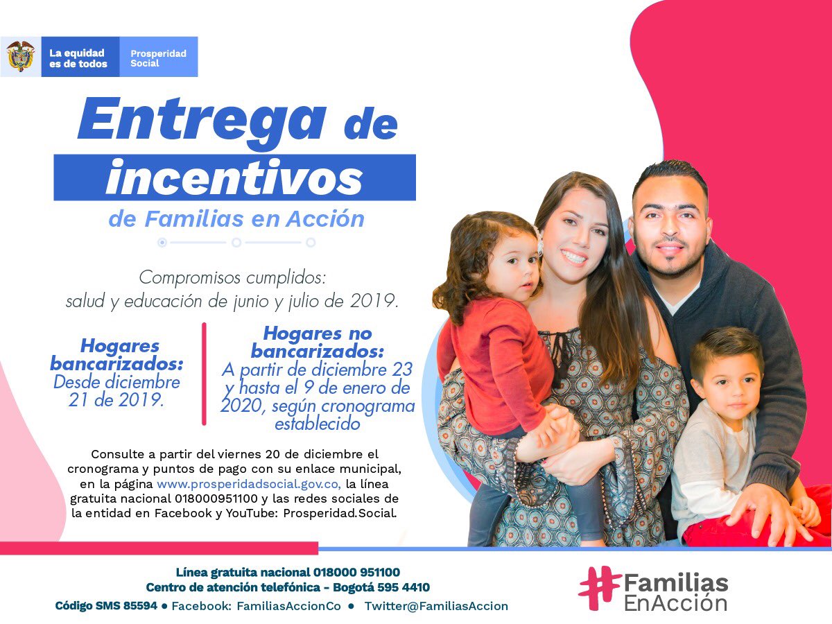 ¡ATENCIÓN BENEFICIARIOS DE FAMILIAS EN ACCIÓN! ⚠️⚠️⚠️
Mañana inician los pagos para los titulares bancarizados, pueden acercarse a cualquier cajero Servibanca para retirar el incentivo. Los no bancarizados desde el lunes 23 de diciembre deben reclamar su subsidio. 🗣🗣🗣