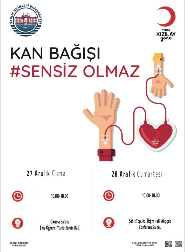 Genç Kızılay Gülhane Külliyesi olarak; 📌27 ve 28 Aralıkta gönüllülerimizle birlikte kan bağışı etkinliğiyle gümbür gümbür geliyoruz. 💪🏻🤩 

Sizin planlarınız neler?<a href="/genckizilayameu/">Genç Kızılay AMEÜ</a>