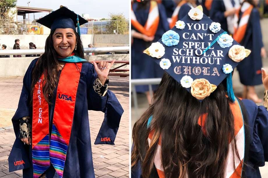 MaddySkye's tweet photo. "You can't spell scholar without chola": @UTSA grad @Autumn_Sundayy mastered San Antonio pomp &amp; circumstance &amp; puro purveyor Shea Serrano agrees, because Mexicans ARE perfect. STORY ➡️https://t.co/4BLK6kjS5w
 
@mySA https://t.co/zg6GCJO83m