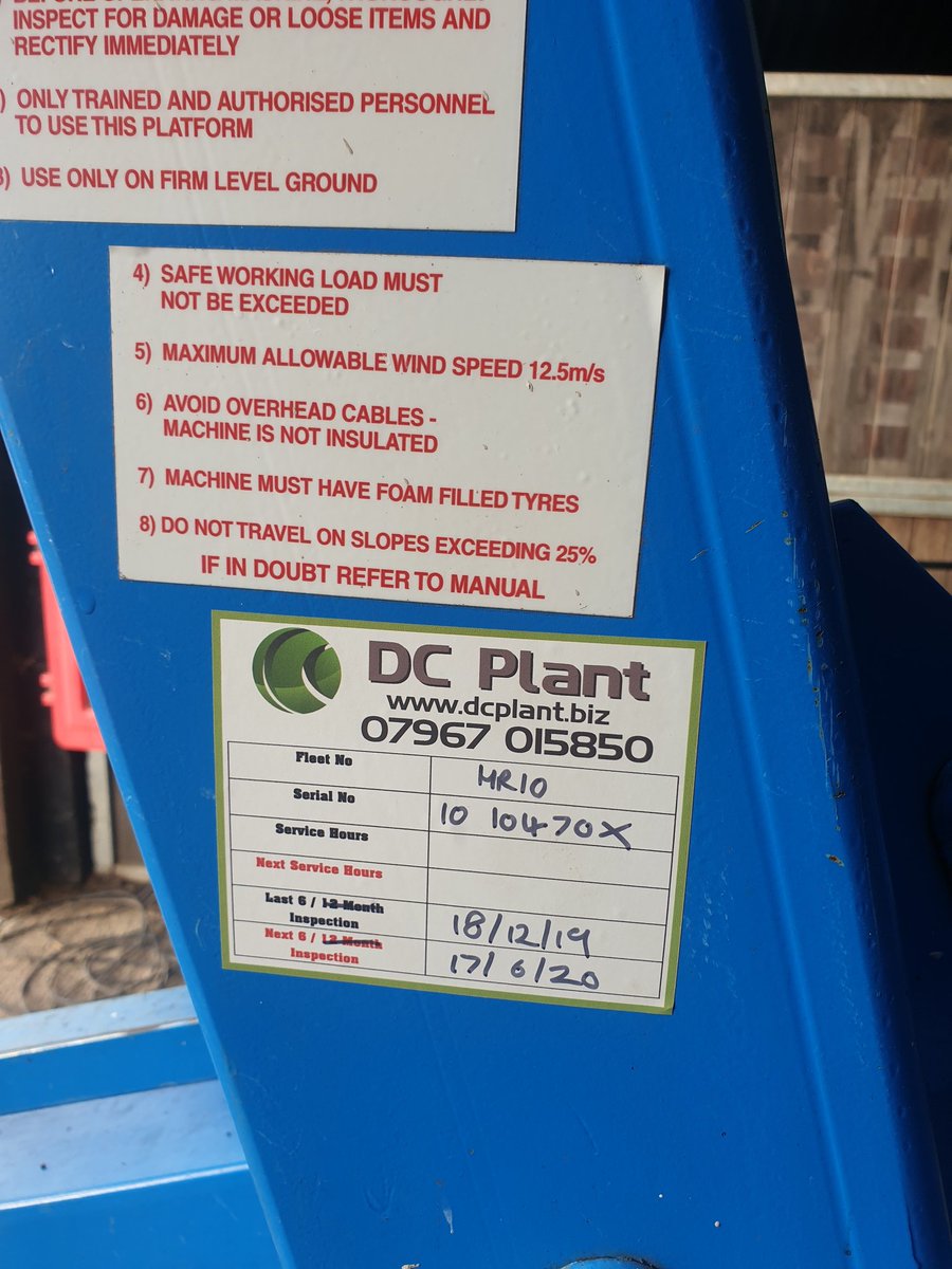 Loler Inspection carried out for Kent Hire on their Niftylift Ltd access platform.
Dont forget that any access equipment needs to be inspected every 6 months including harnesses. 
#loler #onsite #niftylift #plantrepair #fitter #plantengineer