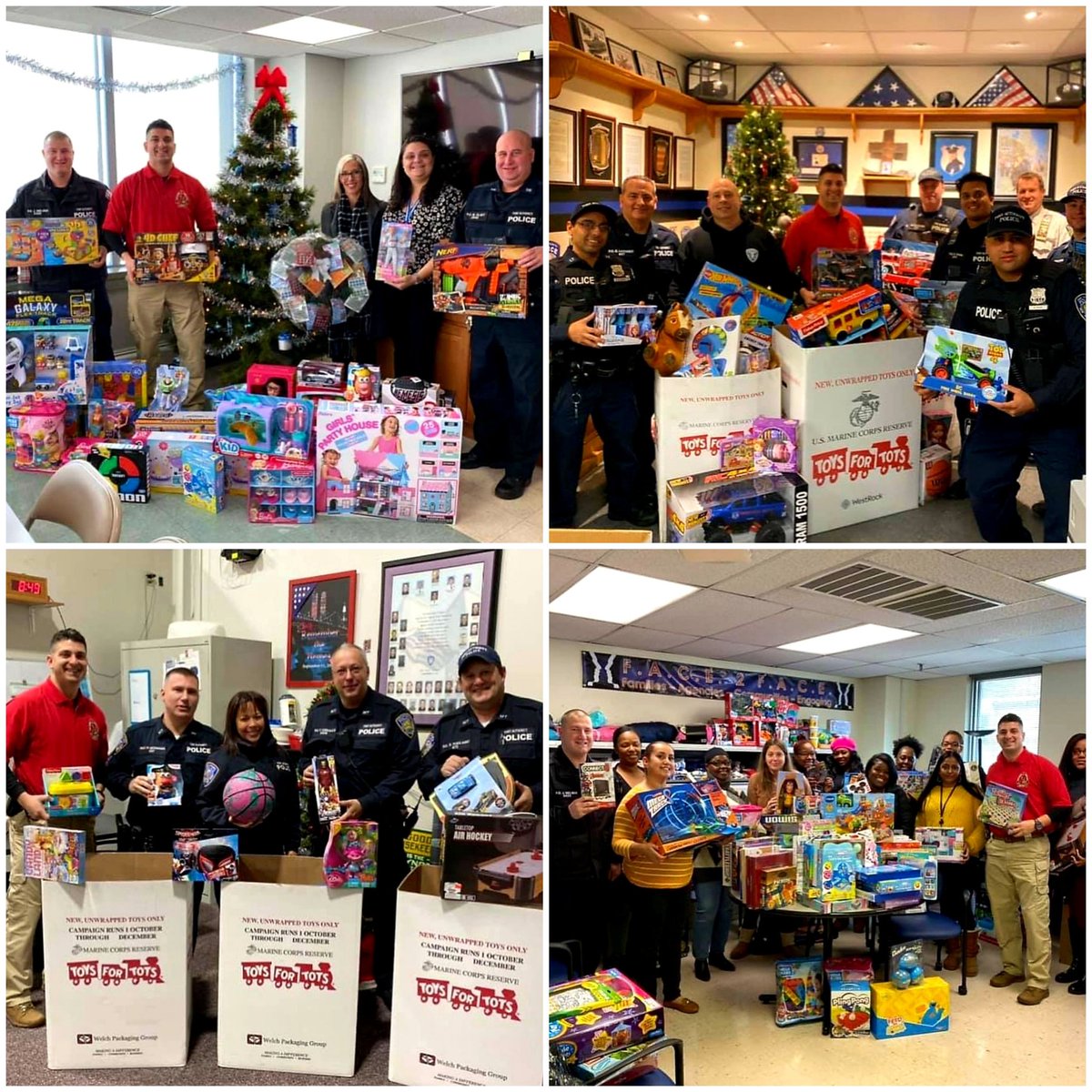 PAPD911's tweet photo. The #PAPD Marine Corps Assn. thanks PA civilians & police for this year's Toys For Tots success, allowing the Association to donate toys to Harlem Hosp., JC Med. Ctr., Hoboken HOPE Headstart & Hudson County & Essex County Divisions of Child Protective Services. #PAPDMCA #PAPBA https://t.co/i53MmFrctJ