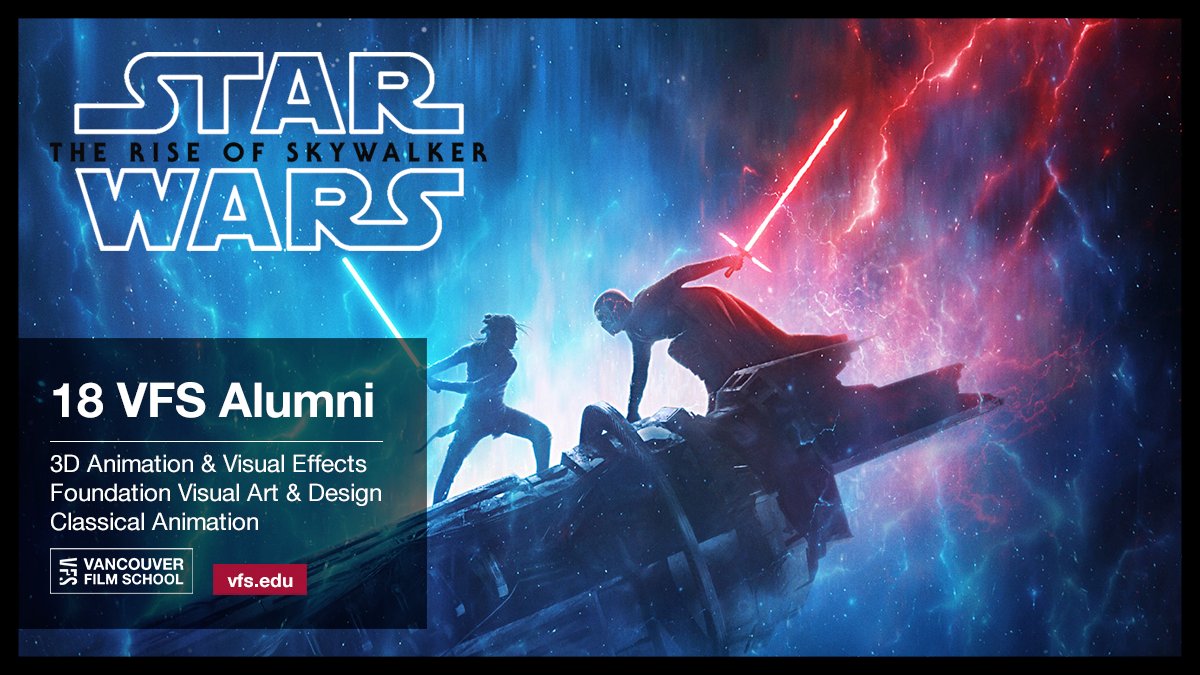 vfs's tweet photo. The end is here. 18 #VFSalumni helped conclude one of the most beloved and successful stories ever told in film. We're pretty emotional. Who's seen Star Wars: #TheRiseOfSkywalker already? Drop a review, but please.... NO SPOILERS. #VFS3D #VFSclassicanimation #VFSfoundation https://t.co/zWaQfCQDlN