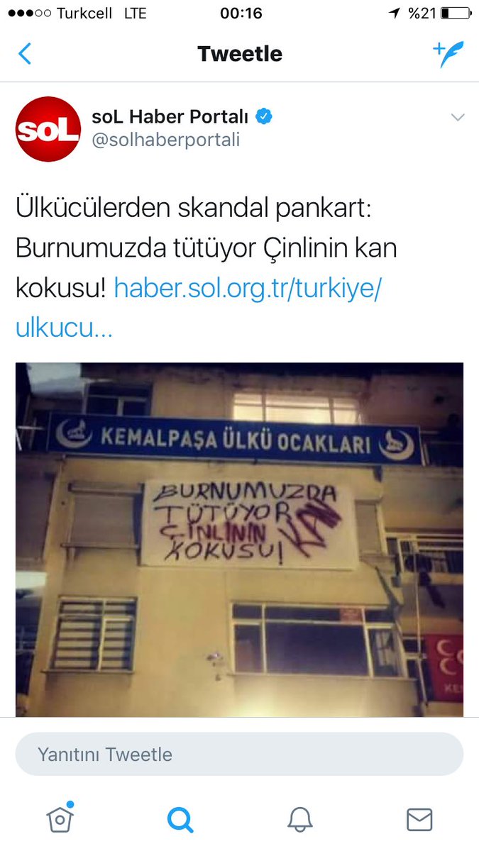 Ocak başkanlığı yaptığım dönemler de bu pankartı yapıp astığımız için sol haber gibi bir çok şerefsiz sözde yayın organlarının hedefi olmuştuk. Yıllardır haykırıyoruz haykırmaya da devam edeceğiz. Kan kusturdular kan kusturana kadar susmayacağız !

#PersecutionlnEastTurkestan