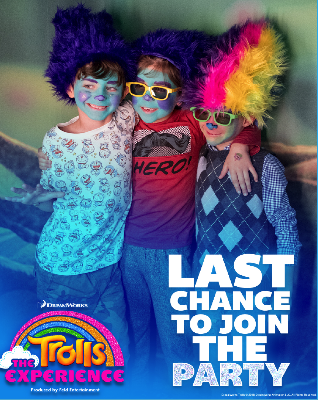 trollstheexp's tweet photo. Follow the Rainbow Path for the most Trollstastic activities in Critter Creek! Join us at #TrollsTheExperience by January 5: https://t.co/L44K5c9EUD https://t.co/Rd2VJTZ6OU