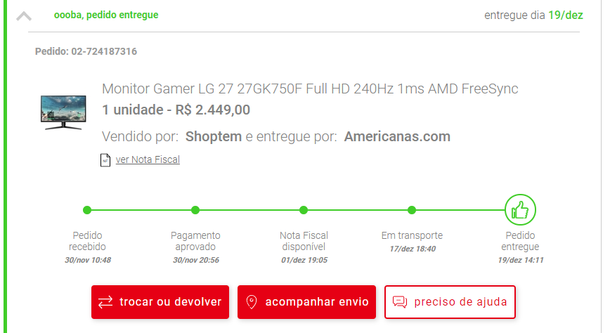 hayresrocha's tweet photo. @americanascom pedido feito em 30/nov, previsão de entrega 12/dez, falsa tentativa de entrega ontem 19/dez.
Rastreio da transportadora mostra como entregue mas não foi e não consigo falar com ninguém. https://t.co/DMf1DTprwl