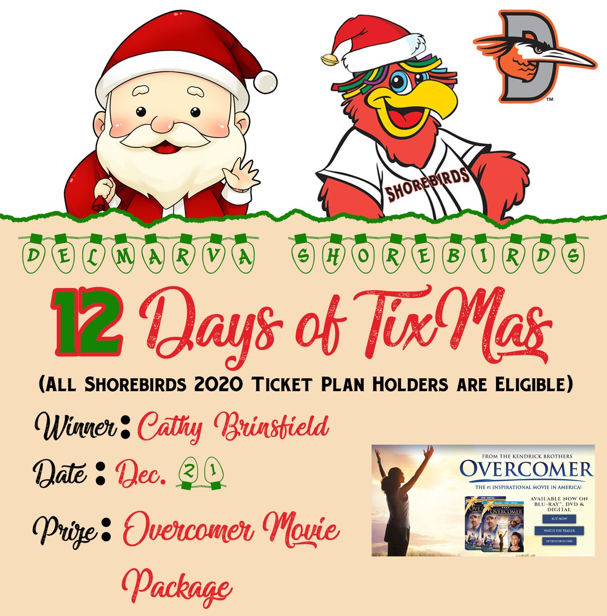 shorebirds's tweet photo. On the tenth day of TixMas the Shorebirds gave to Cathy Brinsfield, an Overcomer Prize Package. Congratulations to Cathy Brinsfield for winning Day 10 of the Shorebirds TixMas!
Go to https://t.co/RfhrRcmz4v today!
#TixMas | #FlyTogether https://t.co/o6ngOnFLSN