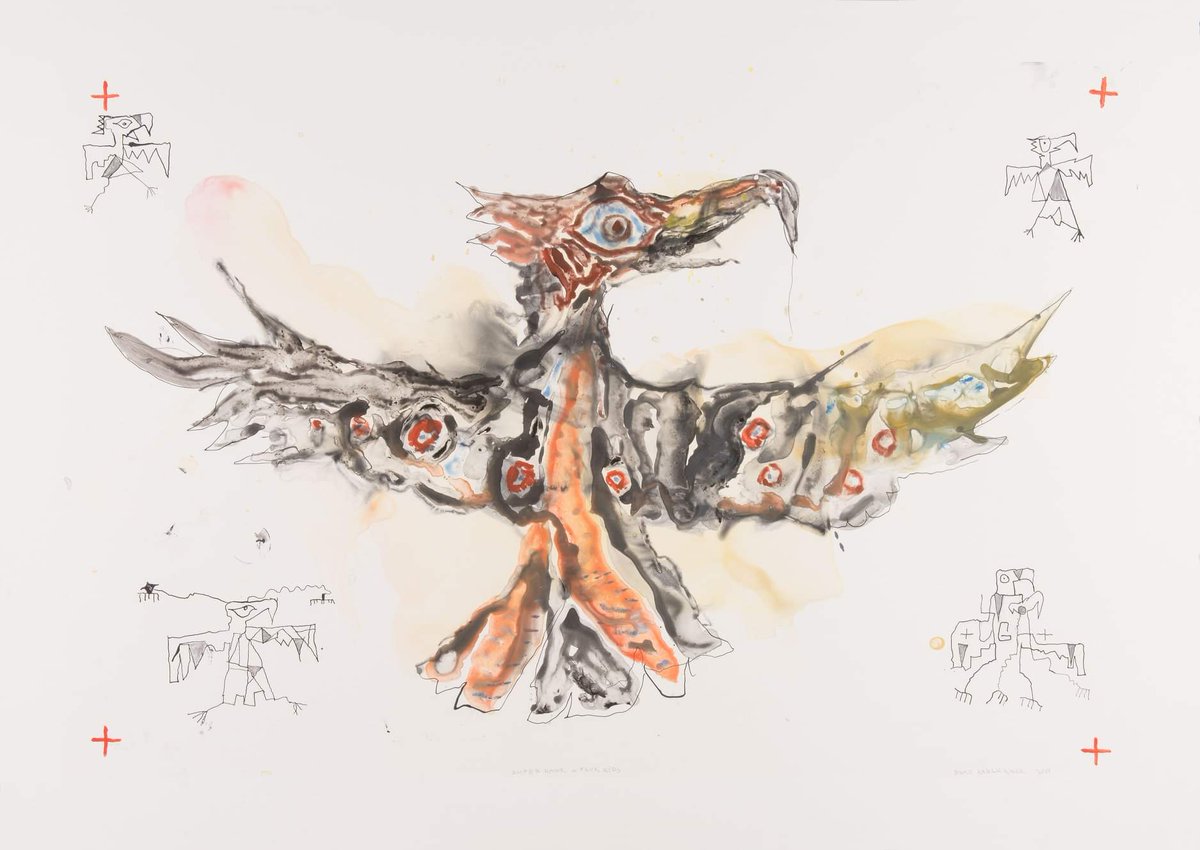 Highpoint Editions Artist Brad Kahlhamer’s work is featured in an exhibition at the Scottsdale Museum of Contemporary Art. 

Image: Super Hawk W Four Kids by Brad Kahlhamer. Watercolor monoprint