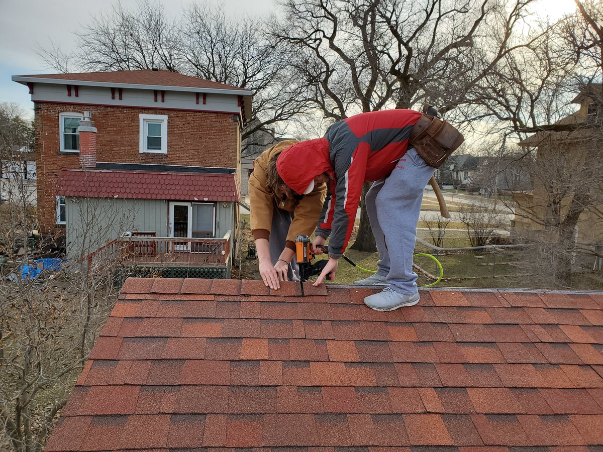 DCGweston's tweet photo. Finishing off the decade strong with Brody and Gavin capping the roof; Harry, Mason, Cody and Amir hanging some siding, and Avery and Kirill working on the last bit of soffit.  You guys have certainly earned a break, enjoy the holidays! https://t.co/tHirQZcfq8