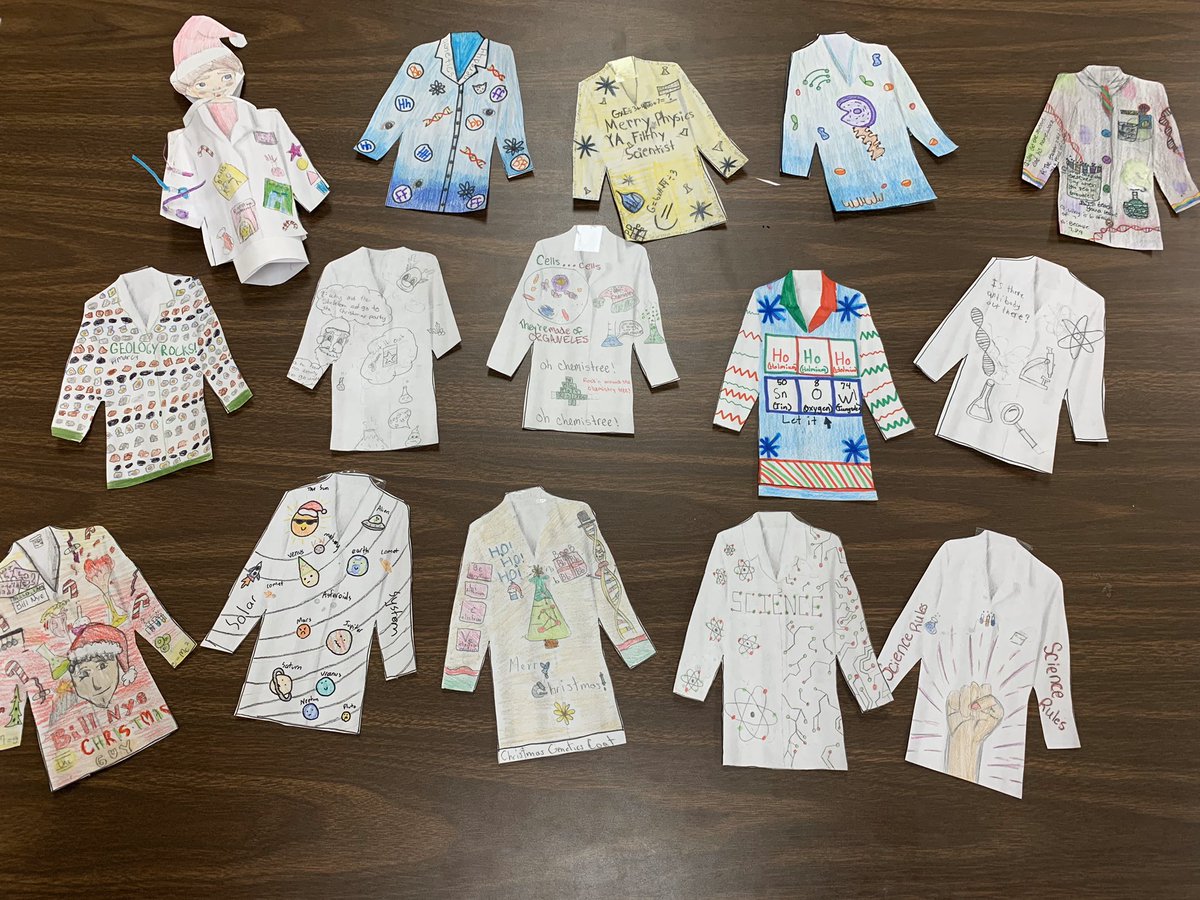 K_Fisher29's tweet photo. Ugly Christmas Sweaters with science lab coats. Success 🙌🏻😂 They are pretty creative! https://t.co/hamEY3TnwT