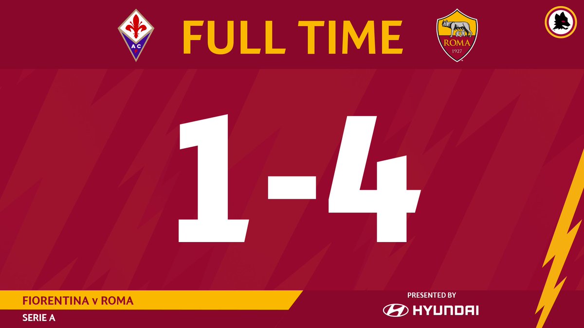 OfficialASRoma's tweet photo. TRIPLICE FISCHIO! TRE PUNTI! 

Vinciamo l'ultima partita dell'anno e del decennio 🙌

DAJE ROMA! DAJE ROMA! DAJE ROMA! 💛❤️

#FiorentinaRoma 🐺 #ASRoma https://t.co/5Te4gTAmyJ