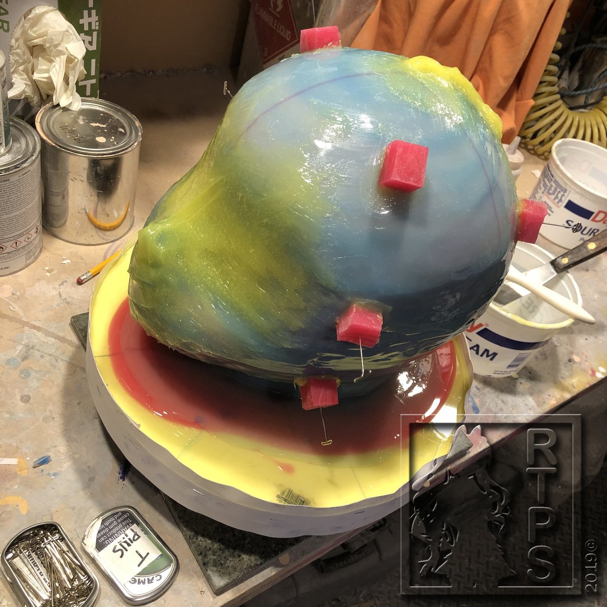 RTPStudiosUSA's tweet photo. I just like lots of color when I make molds. Fuyusan is coming along nicely and will soon be added to the studio's vocabulary,
#smoothon
#moldmaking
#dragonskin
#rtpstudio
#kigurumi
#animegao
#studiolife
#lovingnevada https://t.co/i02H5uCcFg