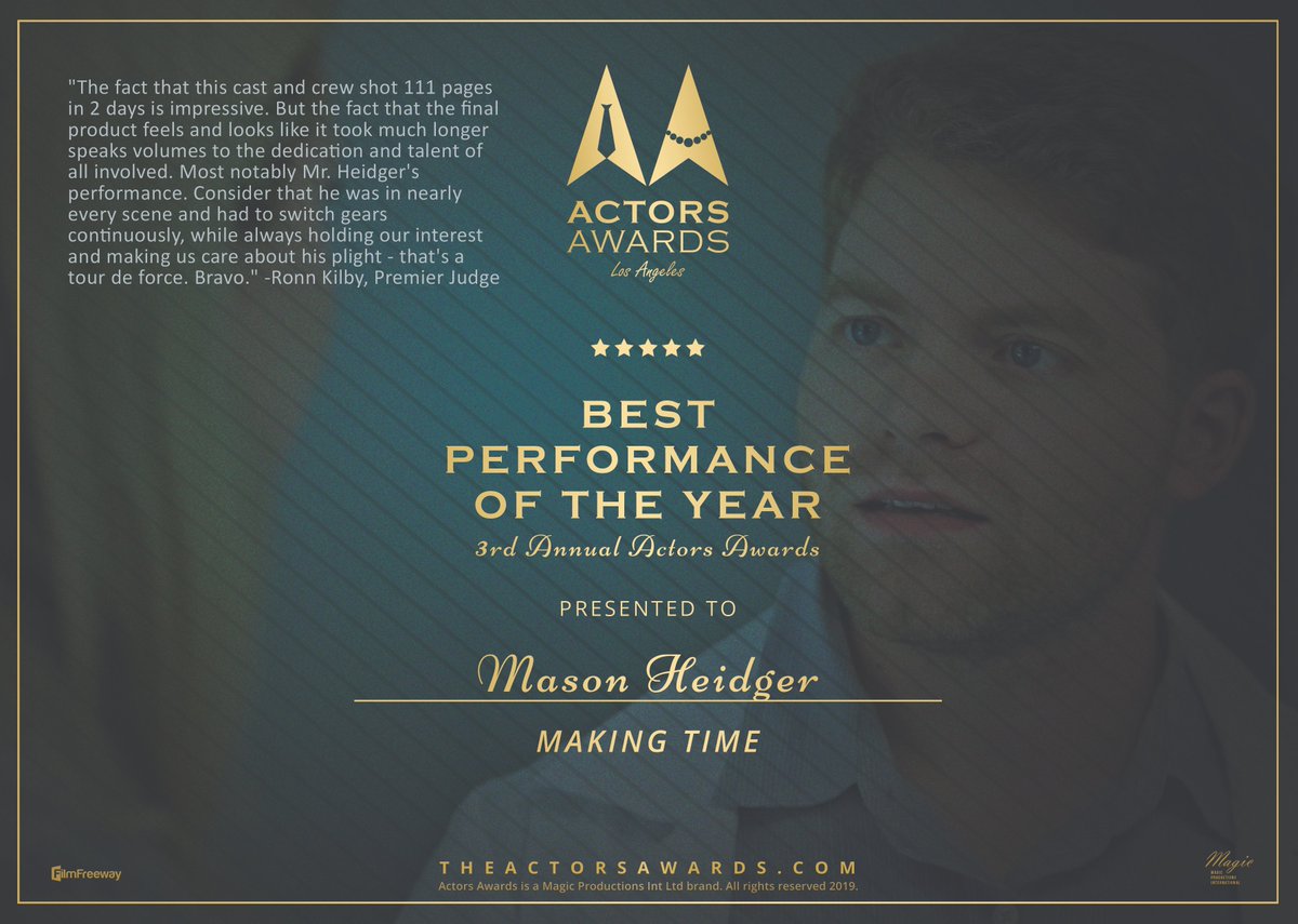 3rd Annual Actors Awards - The Winners! Best Performance of the Year: @MasonHeidger Full list: theactorsawards.com/2019 Submit your film: filmfreeway.com/actorsawards