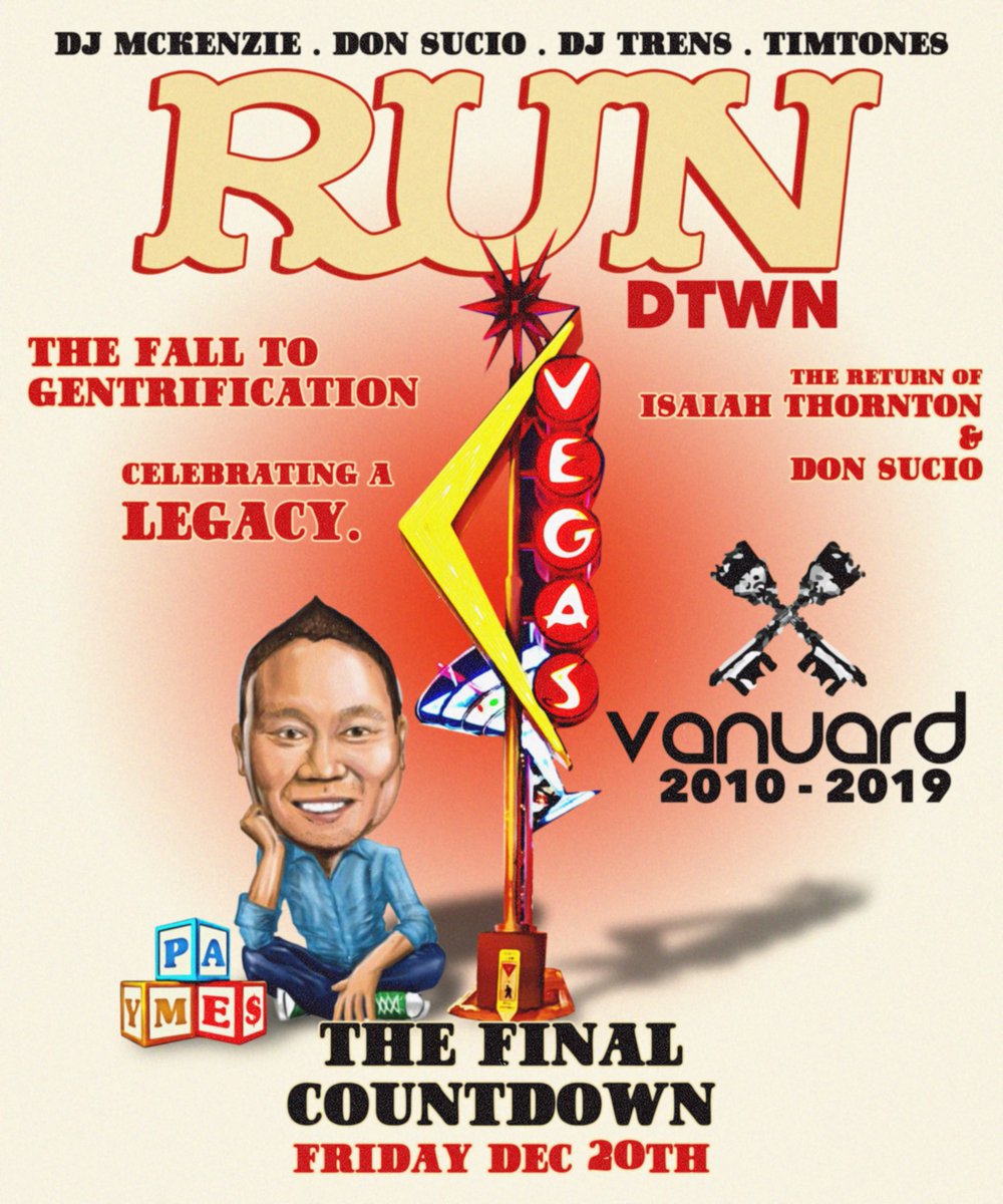 Just finished making the last flyer I’ll ever make for <a href="/VanguardLounge/">VanguardLounge</a> 
You’ll be missed, you changed downtown for ever.
In my time there we were called “ghetto, ratchet, crowded, hot, a gay club, a black club, etc.” we were all that and so much more.
Thank you Vanguard.