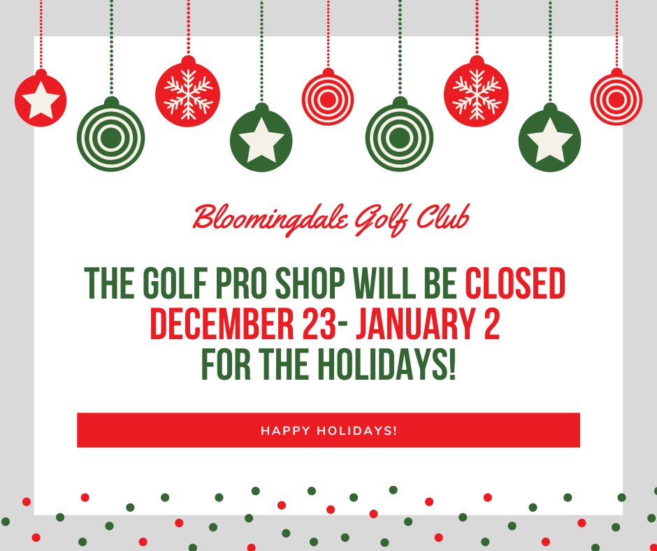 Our pro-shop will be closed December 23rd- January 2nd in observance of the holiday season! Happy holidays!🎄