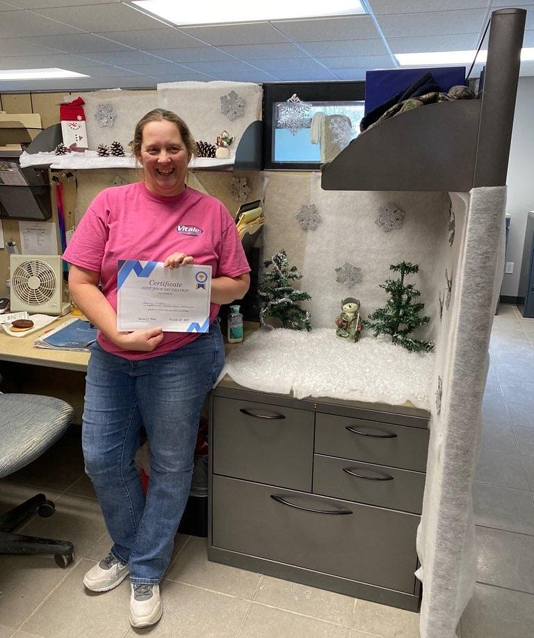 VitaleConcrete's tweet photo. Once again we had lots of fun with our door decorating contest. Congrats to our 3 winners! Also featured is our canine friend Bentley. We will be closed December 24th and 25th for the holiday.  The entire Vitale-Robinson team wishes you a safe and happy holiday season! https://t.co/F44ATbU93E
