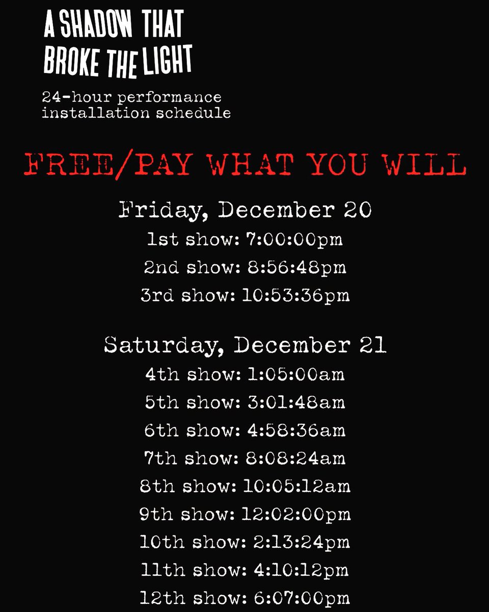 We are here. All night. At Collar Works. Come journey with us on this 24-hour mission. #ashadowthatsawthelight