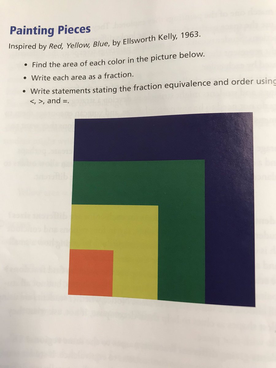 VBaxter4th's tweet photo. Working with partners to figure out the area and fraction of each color in the artwork.  #mindsetmathematics #STEMd205 #ignited205 @joboaler @FieldD205 https://t.co/lxKFYzr3kA