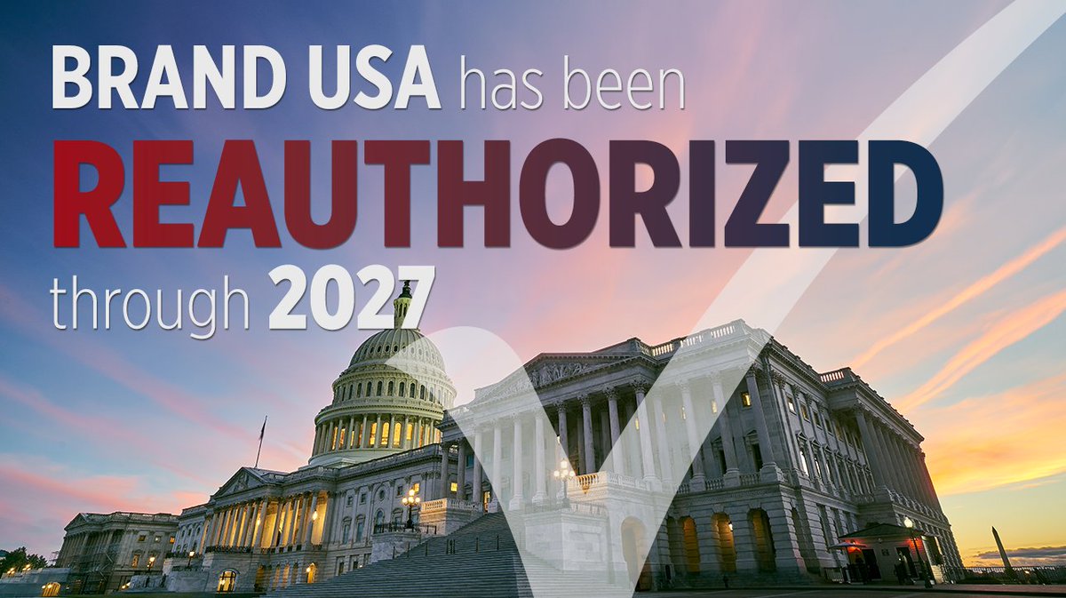 🚨Brand USA is officially REAUTHORIZED through 2027.🚨

Special thanks to our many champions in Congress AND to our industry who helped make our voice heard every step of the way. Thanks to YOU, Brand USA will continue working for ALL of America.
