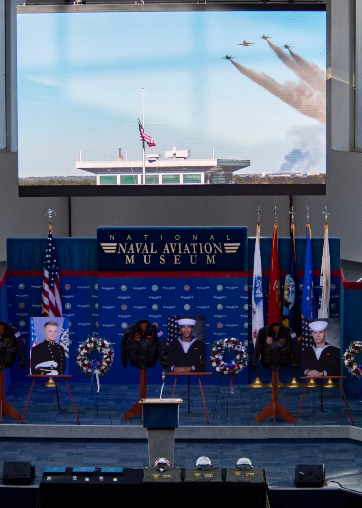 USNavy's tweet photo. Fair winds and following seas, shipmates. We have the watch.

Guests attend a memorial service for Ens. Joshua K. Watson, Naval Air Crewman (Mechanical) 3rd Class Mohammed S. Haitham, and Naval Air Crewman (Mechanical) 3rd Class Cameron S. Walters at @NASPCOLA. #HonorTheFallen https://t.co/iLjSJxh6Ni