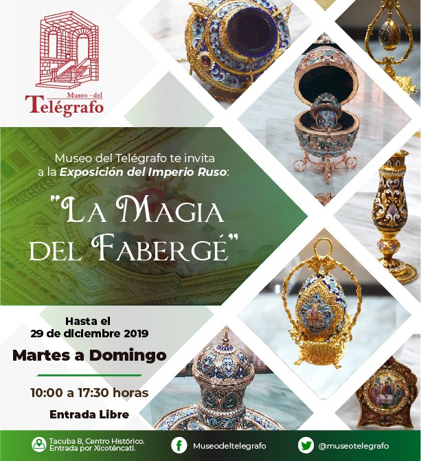 museotelegrafo's tweet photo. ¿Aburrido en casa? Te invitamos a la exposición del #ImperioRuso en nuestro recinto, maravillate con los detalles del #Fabergé y demás artículos de la realeza. De martes a domingo a partir de las 10:00 horas. #RusskiyDOM #CasaDeRusiaEnMéxico #RusiaYMéxic https://t.co/8Imp8GiO1Z