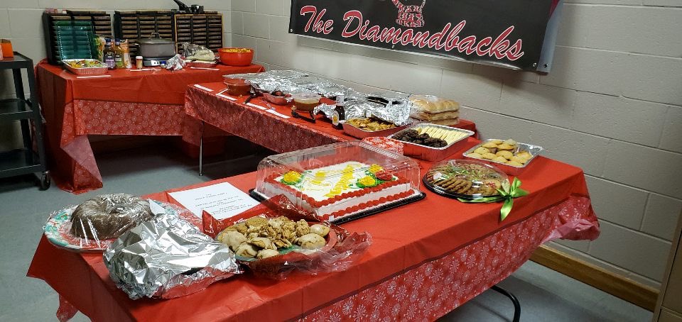 PtaLamarMS's tweet photo. The PTA wanted to send our amazing teachers and staff off with a fabulous lunch and desserts, including a special cake for Ms. Hatcher's retirement! Happy Holidays from the LMS PTA! See ya next decade! https://t.co/287QqGnQsI
