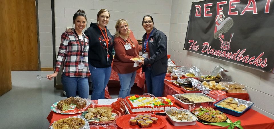 PtaLamarMS's tweet photo. The PTA wanted to send our amazing teachers and staff off with a fabulous lunch and desserts, including a special cake for Ms. Hatcher's retirement! Happy Holidays from the LMS PTA! See ya next decade! https://t.co/287QqGnQsI