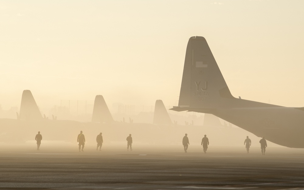 Airmen from the 374th Maintenance Group conduct a foreign object debris walk on the flightline at Yokota Air Base. @PACAF #AimHigh #AirPower #FreeandOpenIndoPacifc