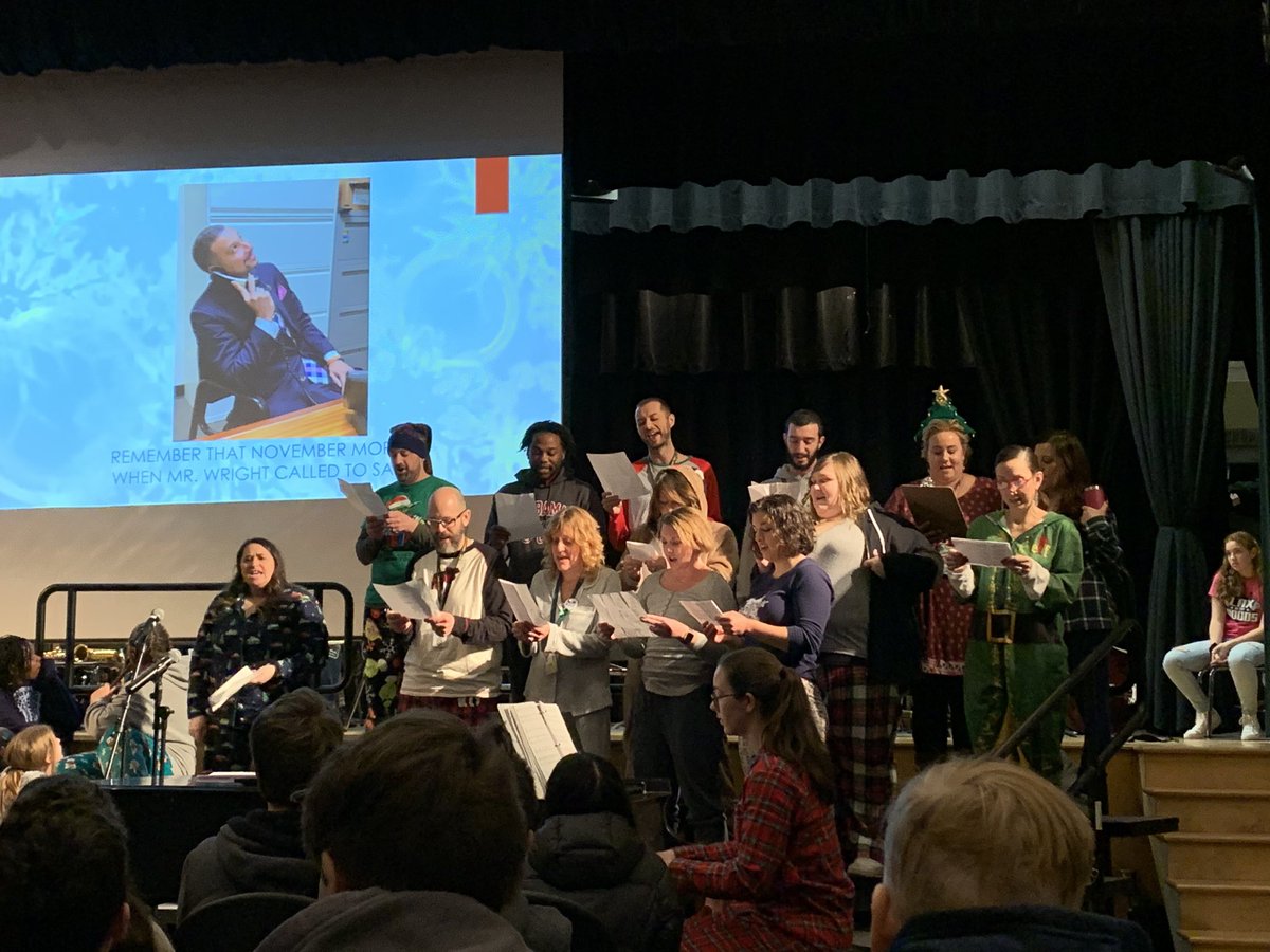 MrsMacko's tweet photo. What a great way to kick off Winter Break- Roth Winter Assembly featuring students and faculty!  We love our new Roth traditions!  #RothPRIDE https://t.co/kOQ8hnaDEP