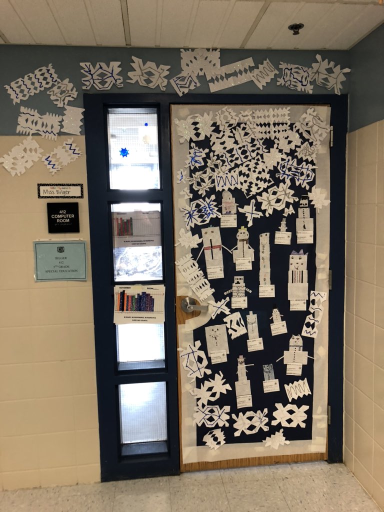 Happy winter wonderland from room 412! ❄️⛄️ The students did area and perimeter for part of their snowmen, and we talked about symmetry for their snowflakes.
