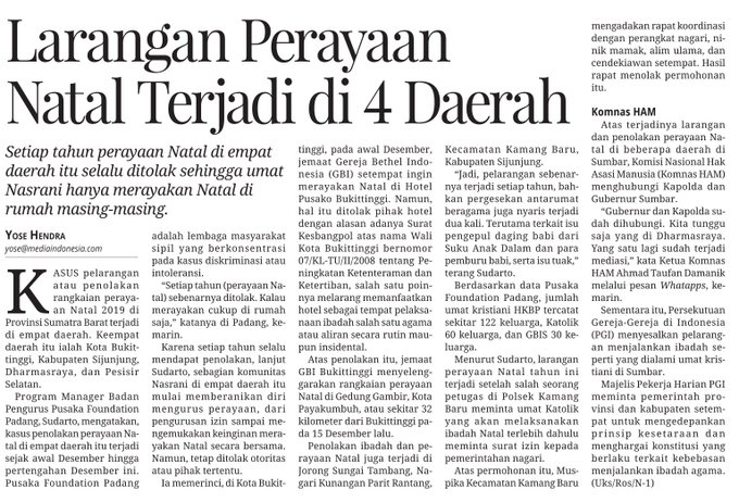RustamIbrahim's tweet photo. Pak Presiden @jokowi masih saja terjadi larangan umat Kristiani rayakan Natal. Bgmn misalnya, jika terjadi larangan Salat Ied oleh warga masyarakat beragama lain di Papua, NTT atau Bali? Keberagaman, toleransi tdk cukup hanya himbauanm harus dipastikan Pak @fadjroeL @mohmahfudmd https://t.co/EEJrK0hqU8