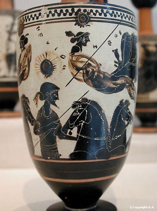 clasicasIEDA's tweet photo. Lécythe Attribué à : Peinaré de Sappho Modèle : Eos, Nyx, Hélios Modèle (non visible) : Héraclès.  date : vers 500 avant J.C.  Terre cuite.  Figures noires.  Metropolitan Museum of Art Sculptures grecques archaïques Gauche  Rez-de-Chaussée -Hélios s'élevant sur son quadrige. https://t.co/azgsSmZP2b