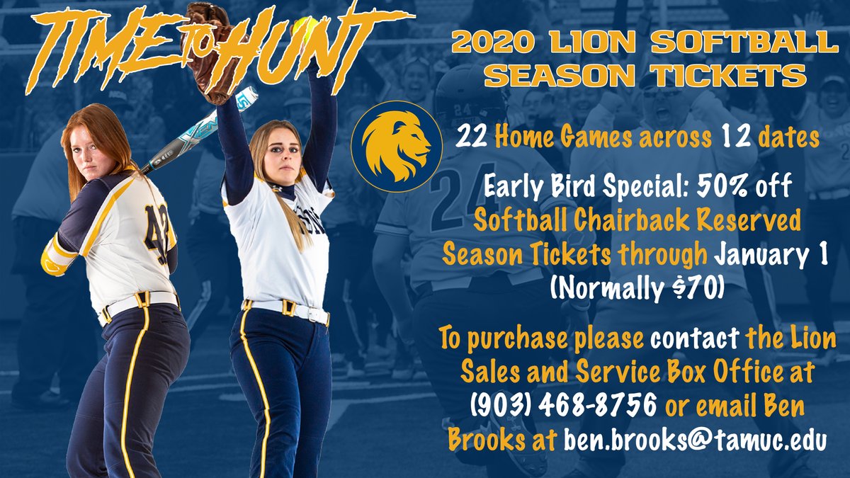 Lion_Softball's tweet photo. Looking for something to get with all that dough Santa brought you? Pick up your @Lion_Softball season tickets today and get 50% off the regular price. Now until New Year's. #NBSD #TimeToHunt https://t.co/w5xKTN6c8S