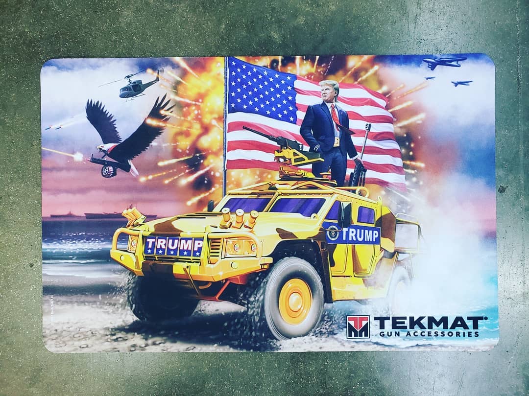 TekMat's tweet photo. Freedom Friday. Thanks to @eaglegunrange for this awesome shot of our Trump TekMat. Pick up your own majestic mat that can be used for cleaning your firearm, a mousepad, or upsetting your anti-MAGA supporters at https://t.co/dVMjSs4YOT https://t.co/mbraqCAqmZ