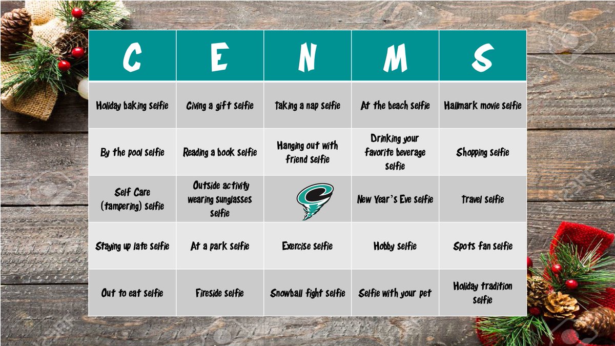 🎄Enjoy the holiday break and engage in healthy self-care.  Please use this Bingo card to complete a  row, column, or diagonal Bingo &amp; email Scotty or Morris completed Bingo with selfies by 3 pm on Monday January 6th <a href="/CENMS/">Centennial Middle STEM Magnet School</a> <a href="/mhetzlernettles/">Marcy HetzlerNettles</a> <a href="/swcarrol/">Scotty Carroll</a> <a href="/pascoschools/">Pasco County Schools</a>