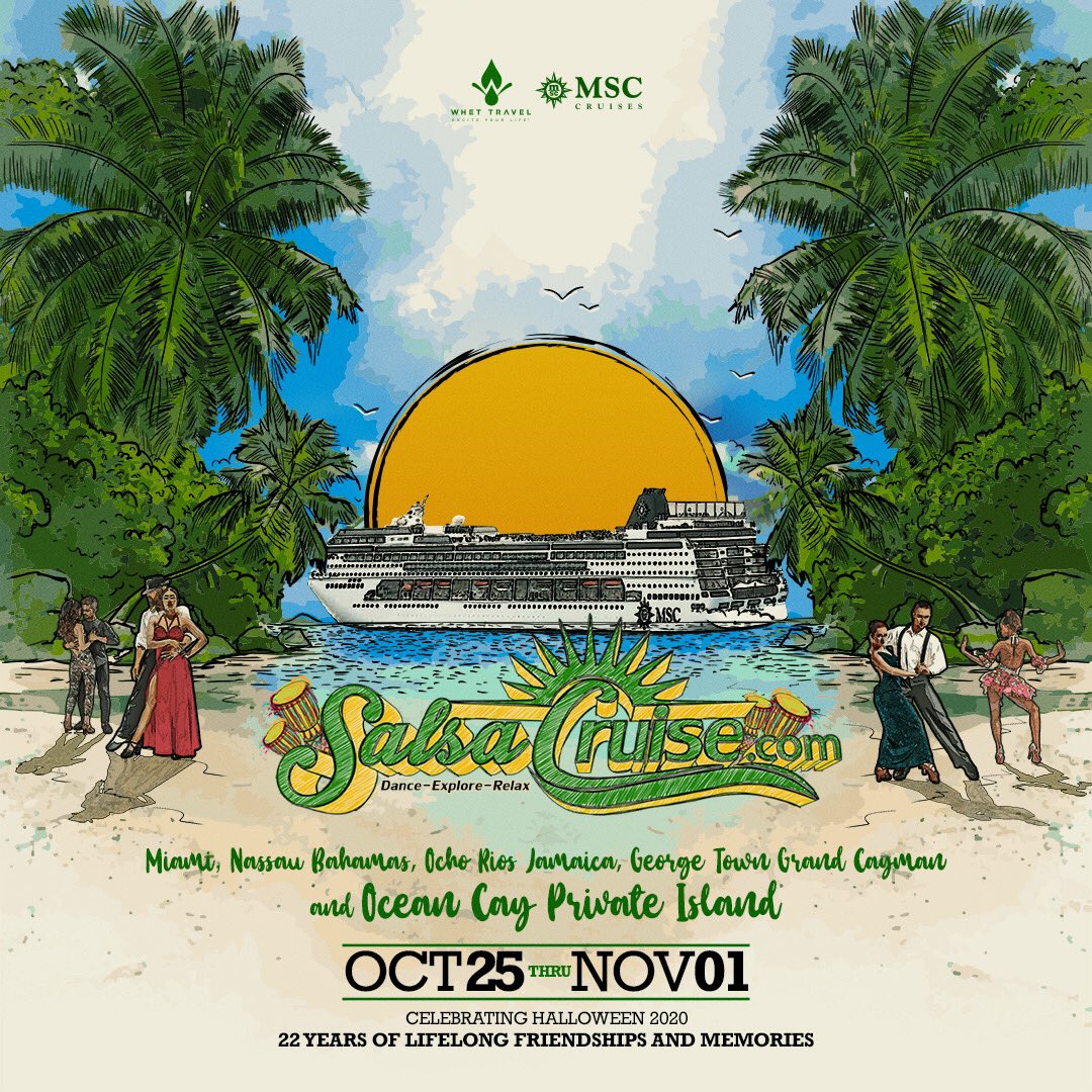 salsacruise's tweet photo. WELCOME TO SALSA CRUISE 2020 #SALSAFAM 🎉 We’ll be sailing 10.25-11.01 to celebrate our 22nd year together during 🎃! The fully refurbished MSC Armonia will be our ship for this amazing voyage to the Bahamas, Jamaica, Grand Cayman & Ocean Cay🛳 Visit https://t.co/O2yWcIFmyZ now! https://t.co/D9Wh343TJD