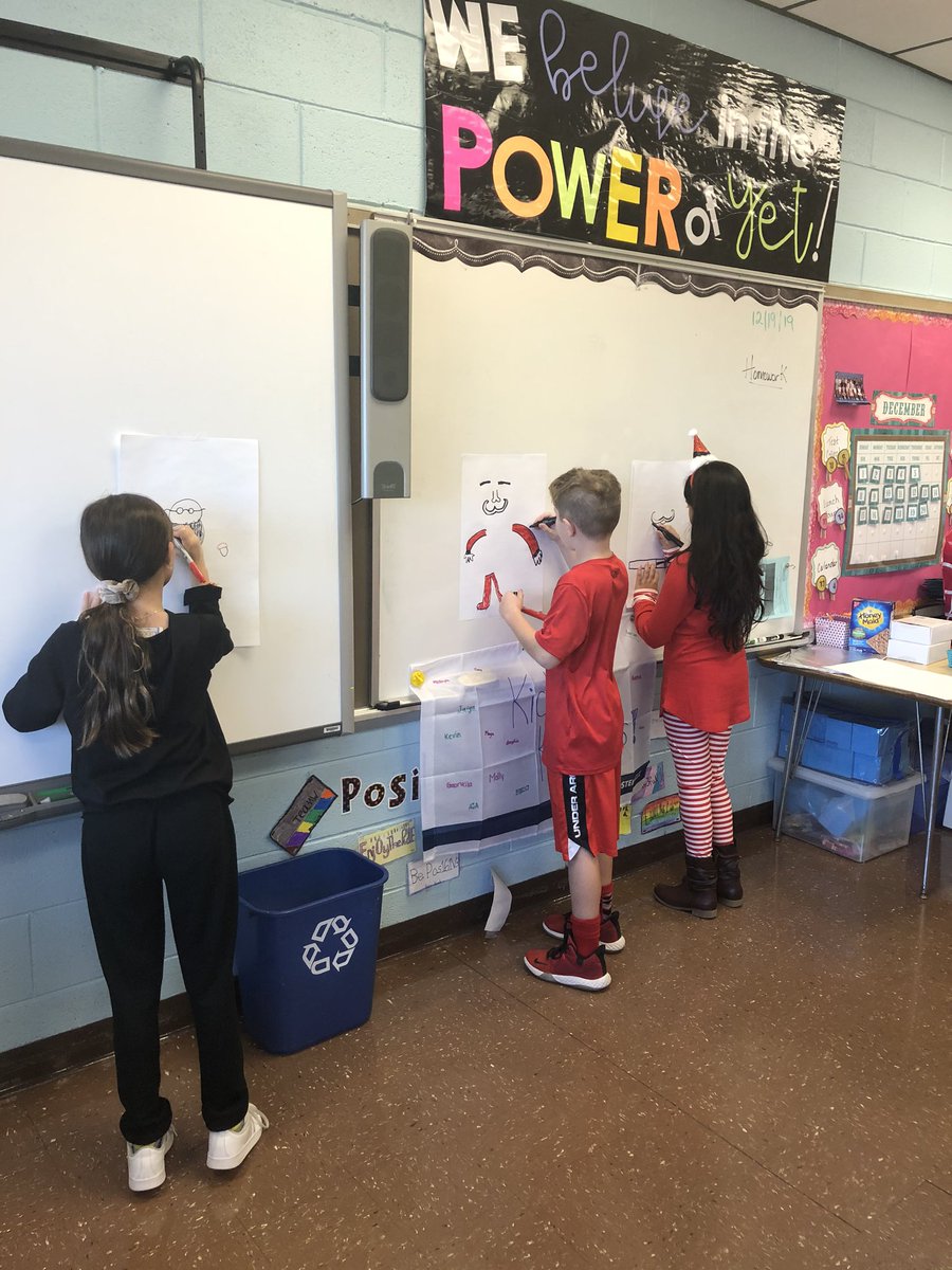MrsKorwanFFE's tweet photo. Teamwork Santa’s 
Teams worked together to draw Santa based on the body part they drew from a bag.  #holidayfun #teamwork https://t.co/n0PQ9ujvfq