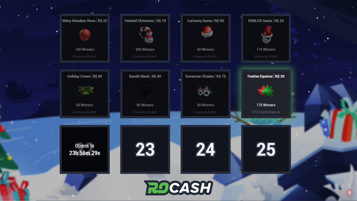 Rocash Com On Twitter 12 Days Of Rocash December 21st Day 8 We Are Giving Away The Festive Equinox To 175 Winners This Item Is Worth 20 Robux Join The Giveaway - how much robux is worth 20