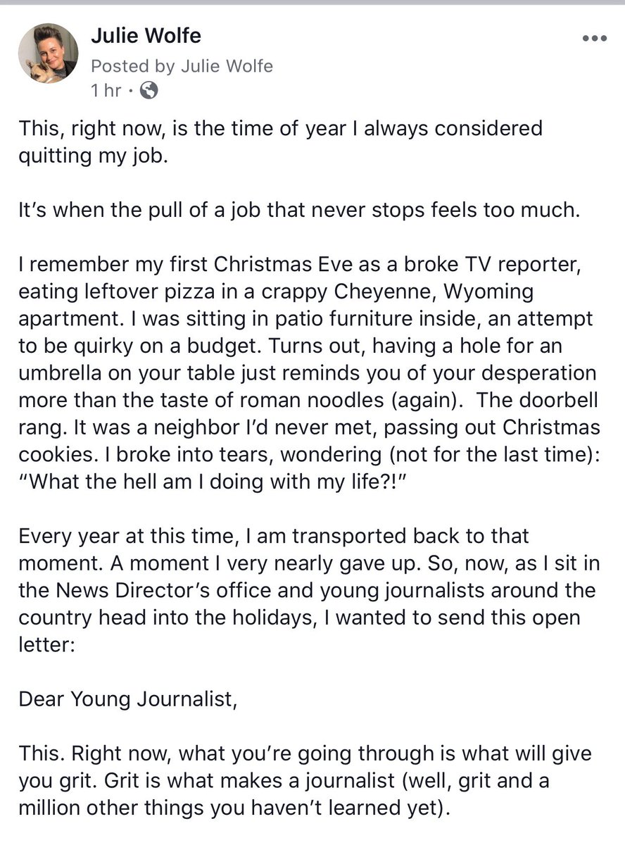 JulieWolfe's tweet photo. My Dear Young #Journalist open letter this Christmas: https://t.co/FnQznG7ahr