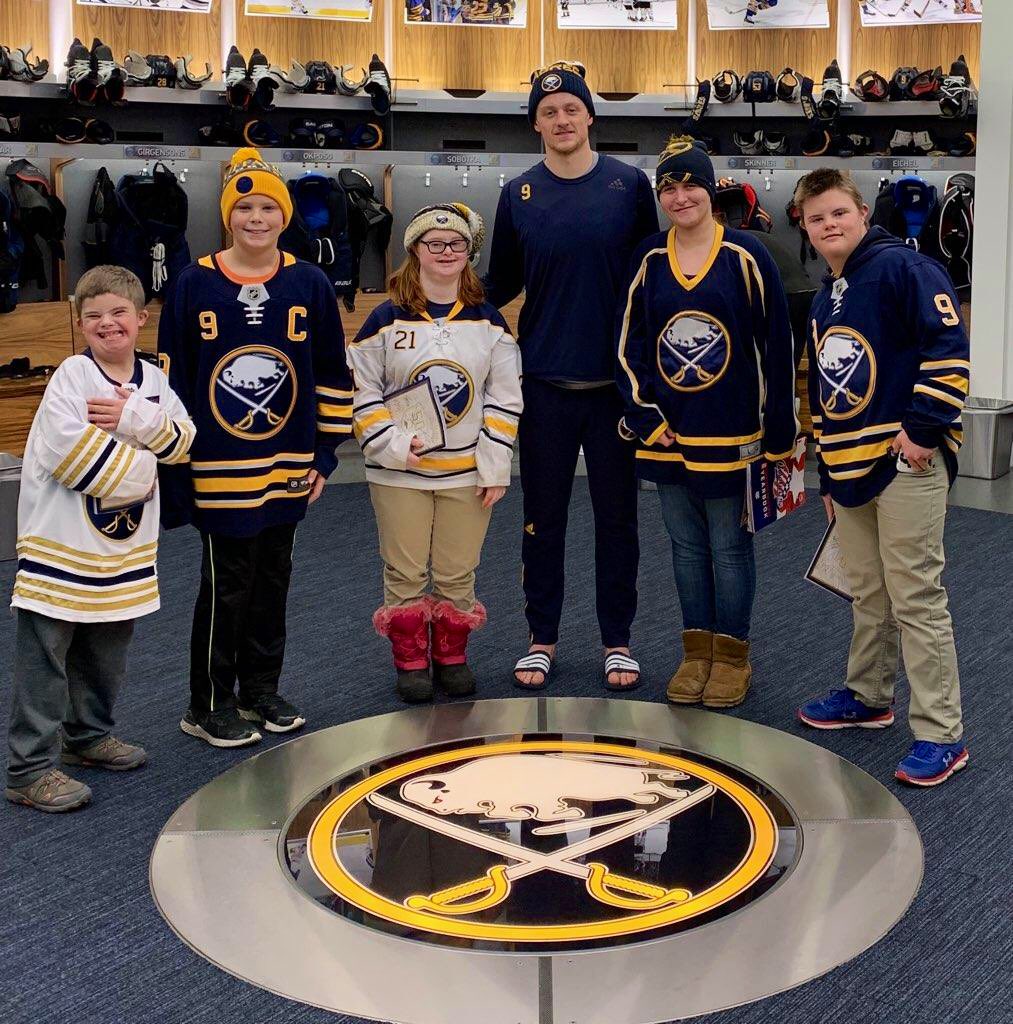 BuffaloSabres's tweet photo. Jack Eichel got in the holiday spirit today by spending the afternoon with some friends from @BestBuddiesNY and surprising @CourageofCarly member Harry with some early Christmas presents!

#Sabres50 | @Jackeichel15 https://t.co/ddqUZTtwmh